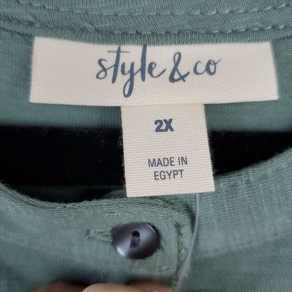 NWT Bundle of 2 Style & Co Womens Shirt 3/4 Button 2X Angel Falls/ Sage Green - Picture 8 of 16